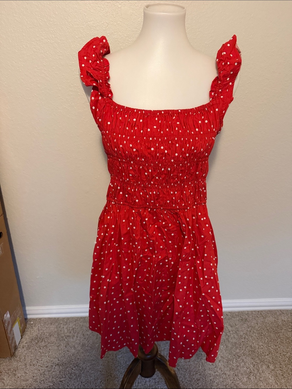 Francesca’s Red Polka Dot Smocked Sundress